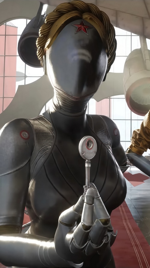 Atomic Heart Female Robot Holding a Key