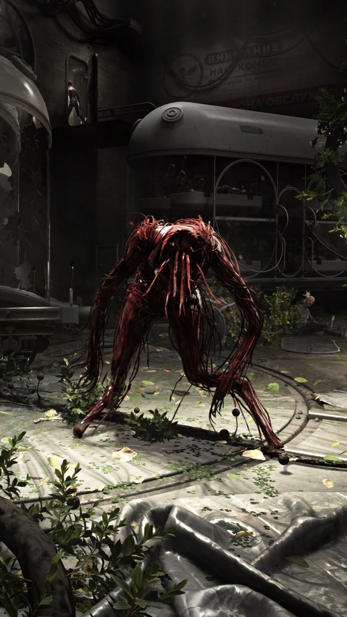Atomic Heart monster in a derelict facility
