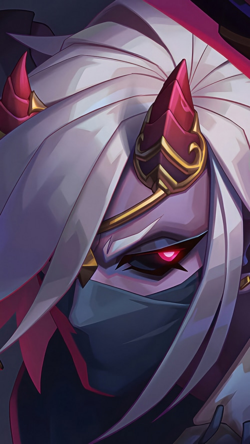 Niss from Wayfinder with glowing red eyes