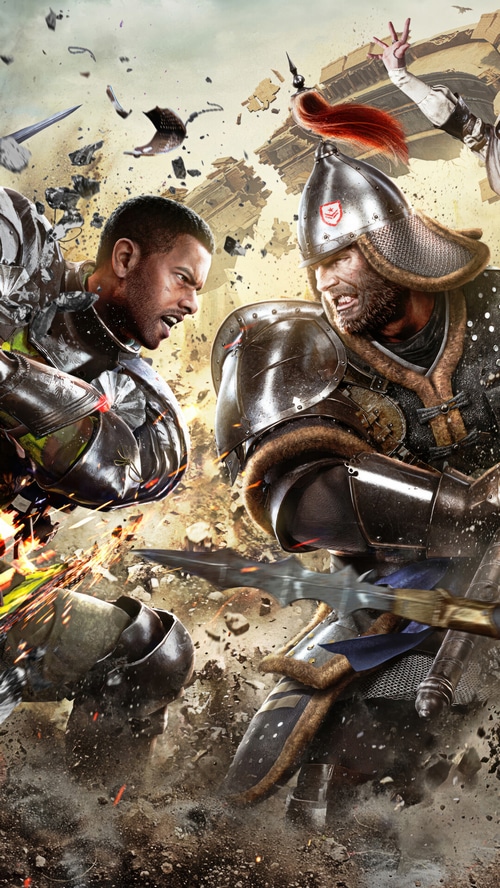 Warhaven: Two armored warriors in combat