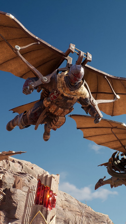 Warhaven character with wings flying