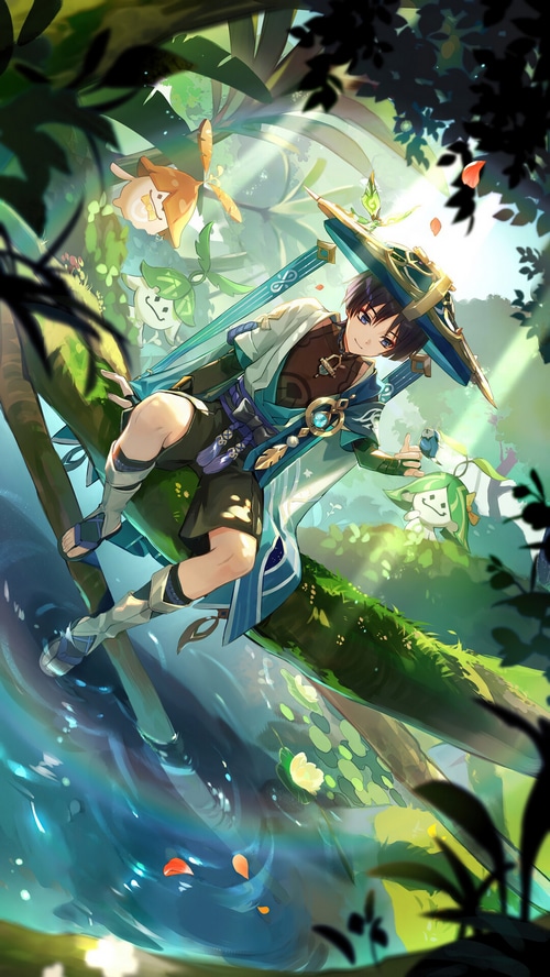 Wanderer and friends in a forest