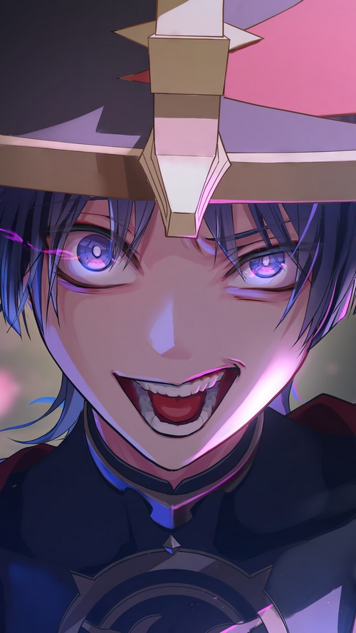 Scaramouche from Genshin Impact with a menacing grin