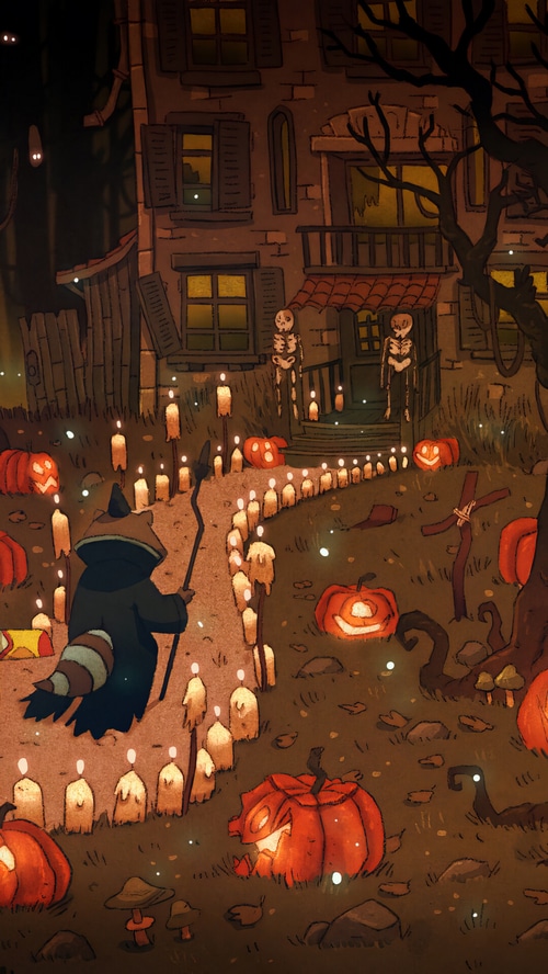 Halloween night with pumpkins and candles