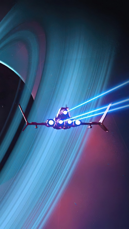 No Man Sky Spacecraft Flying Near Planet Rings
