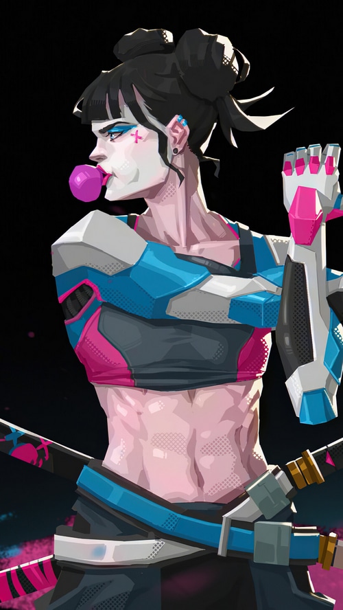 Cyberpunk Samurai Girl Chewing Bubblegum