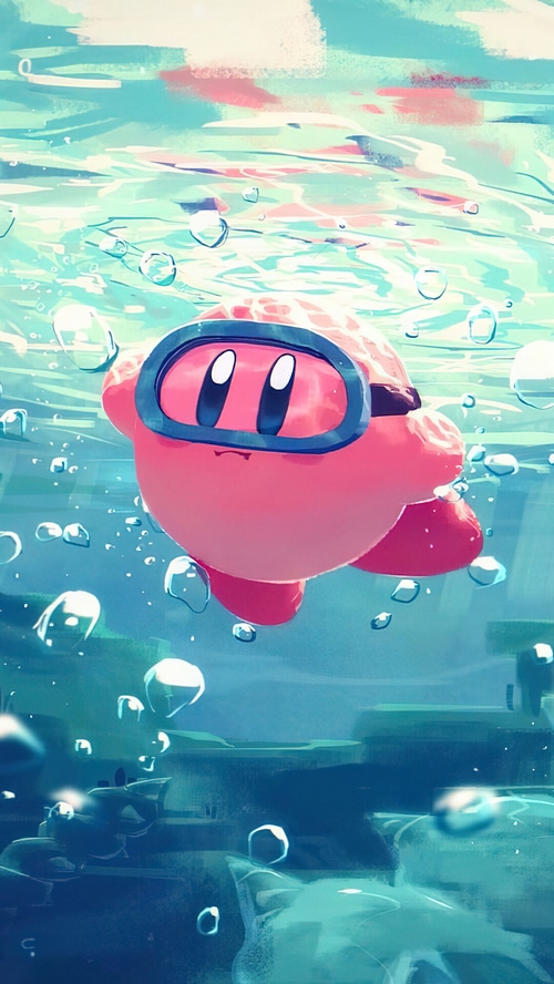 Kirby Swimming Underwater with Goggles