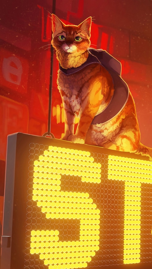 Stray Game Art: Orange Cat on a Sign