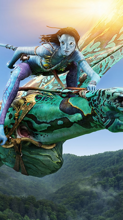 Neytiri riding a banshee in Avatar: The Way of Water