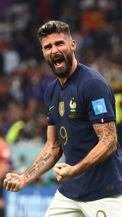 Olivier Giroud celebrates scoring a goal for France
