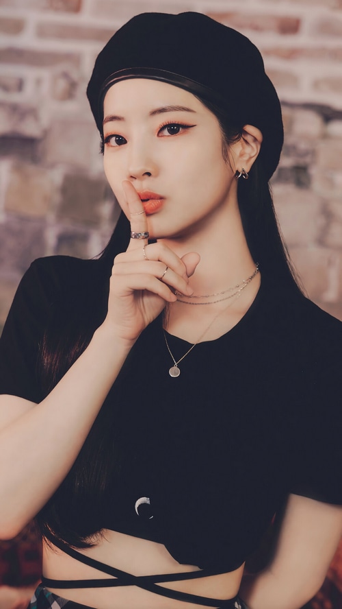Kim Da-hyun of TWICE wearing a black beret