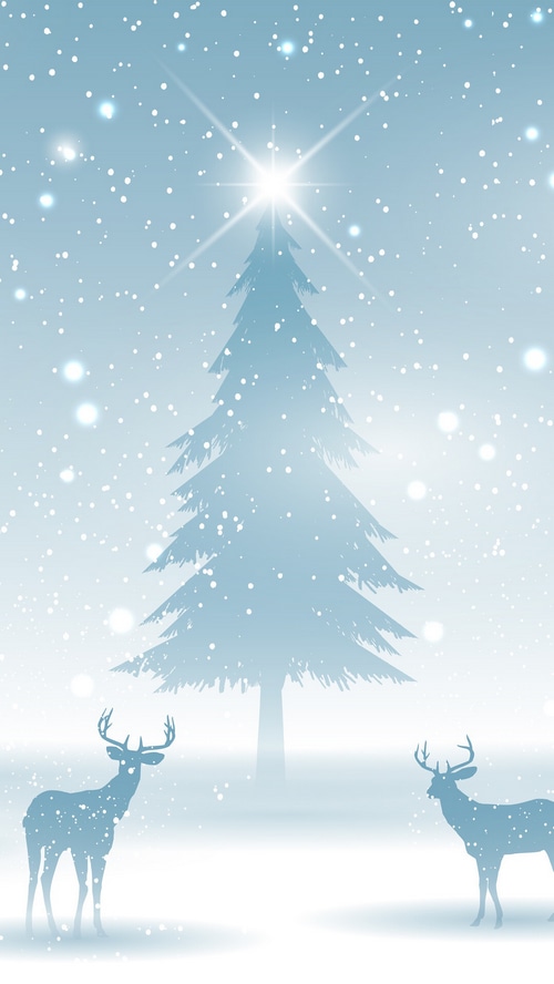 Christmas Tree and Reindeer in Snow