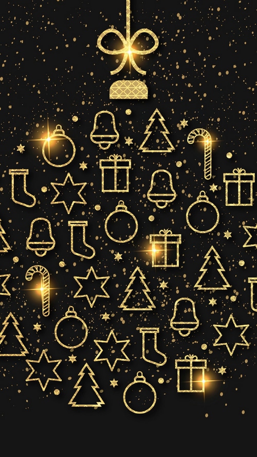 Christmas Ornaments and Decorations on Black Background