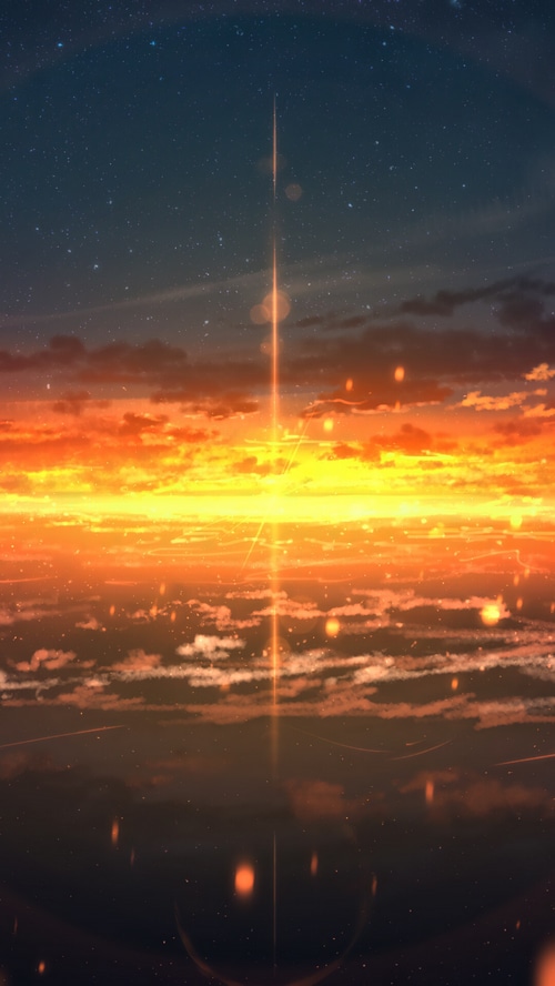 Anime sunset over clouds with stars