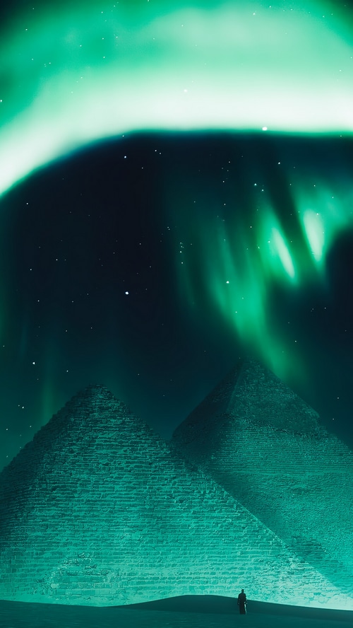Pyramids under the Aurora Borealis