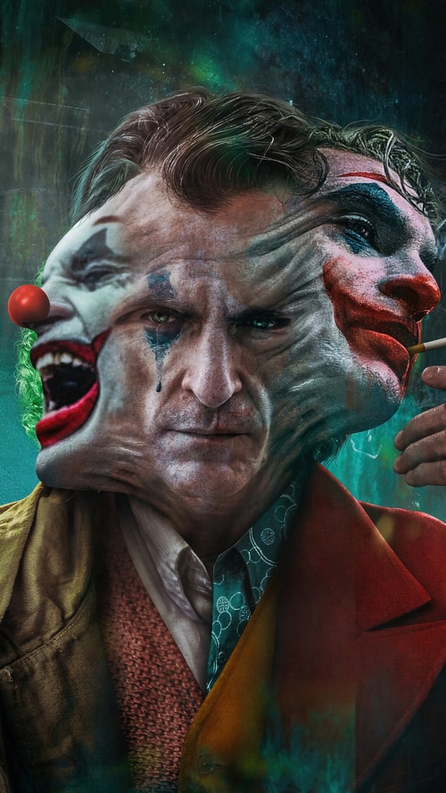 Joaquin Phoenix as Joker with multiple faces