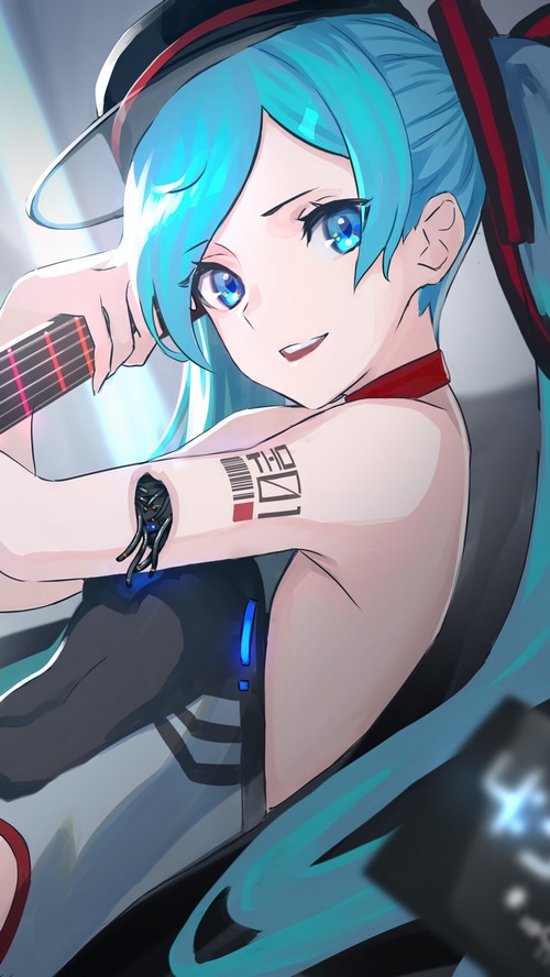 Hatsune Miku with a Guitar and Cyborg Arm