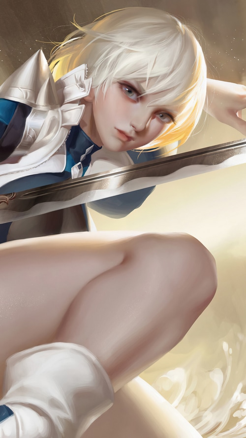 Anime girl with blonde hair holding a katana