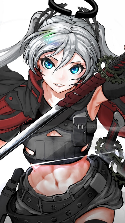 Anime Girl with Katana and White Hair