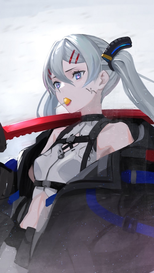 Anime Girl with White Hair and Katana