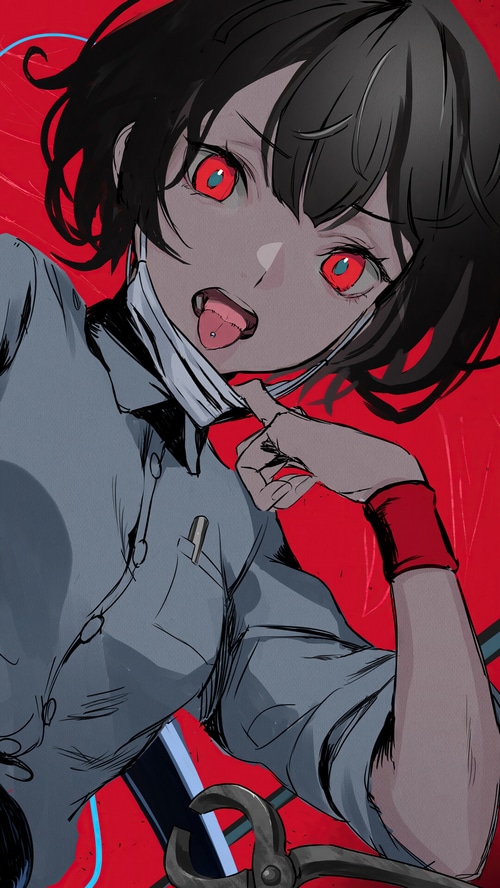 Anime girl with red eyes and piercing