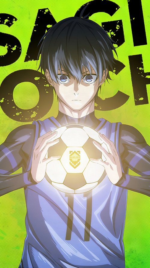 Yoichi Isagi holding a soccer ball from Blue Lock