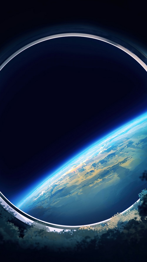 View of Earth from space through a circular window