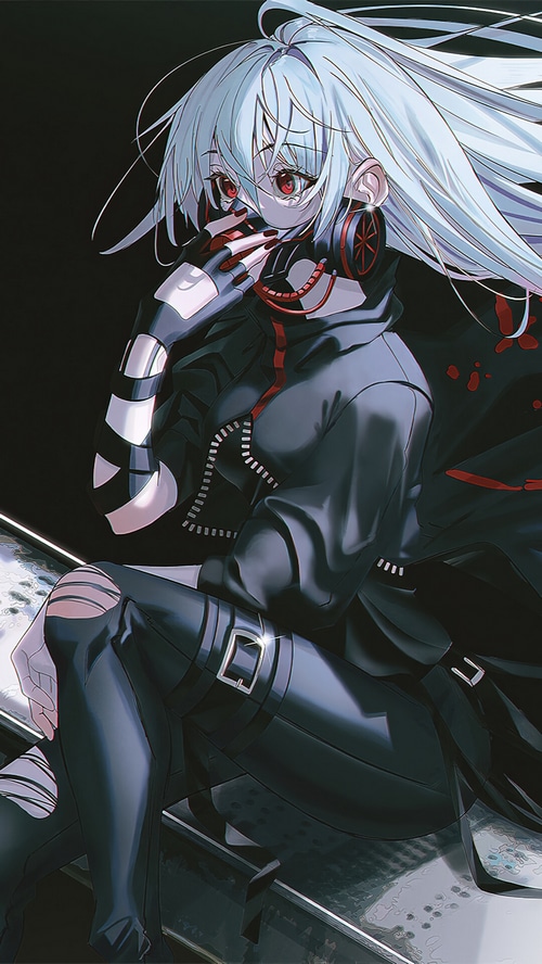 Anime girl with gas mask and headphones