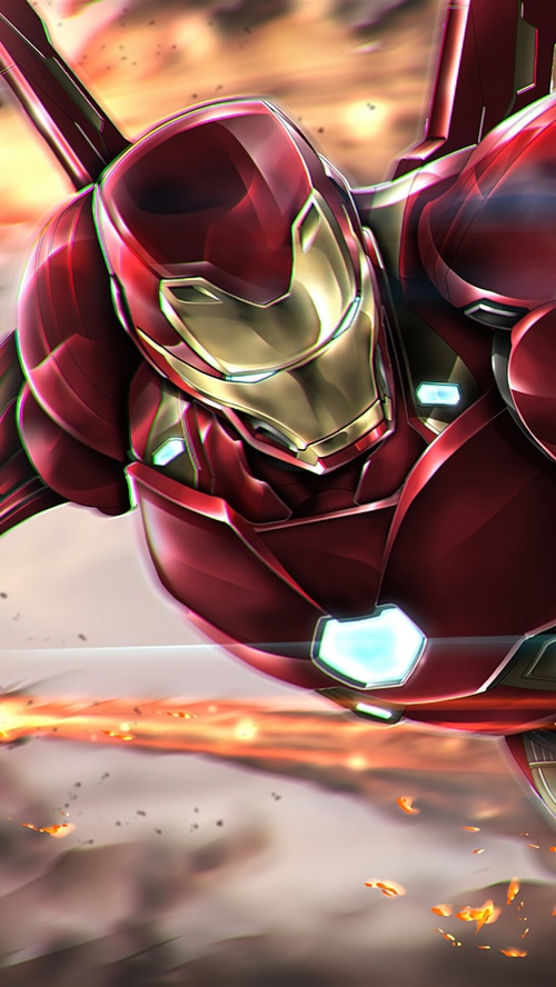Iron Man in flight with explosions