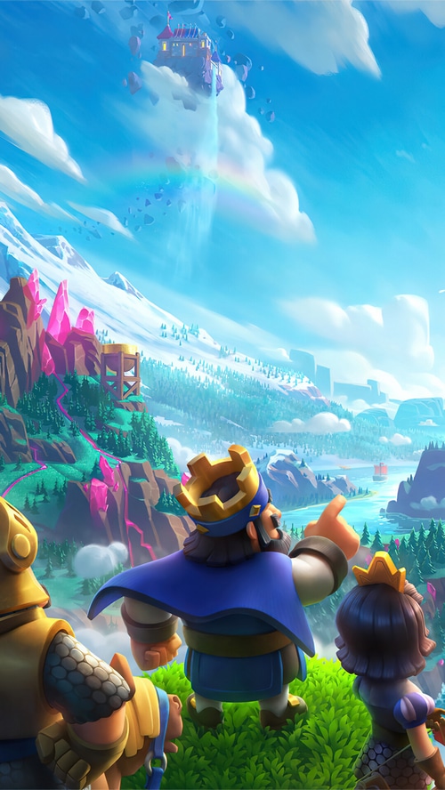 Clash Royale King and Princesses looking at floating castle