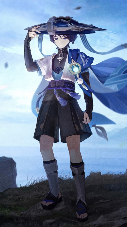 Wanderer from Genshin Impact standing outdoors
