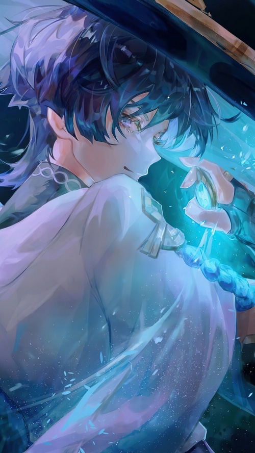 Wanderer from Genshin Impact holding a glowing orb