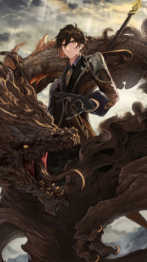 Genshin Impact Zhongli with a Dragon