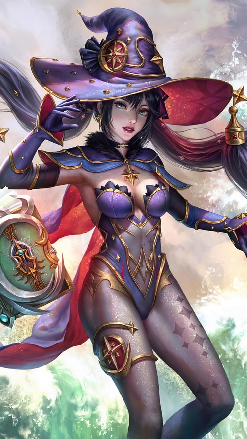 Mona from Genshin Impact with a magical hat