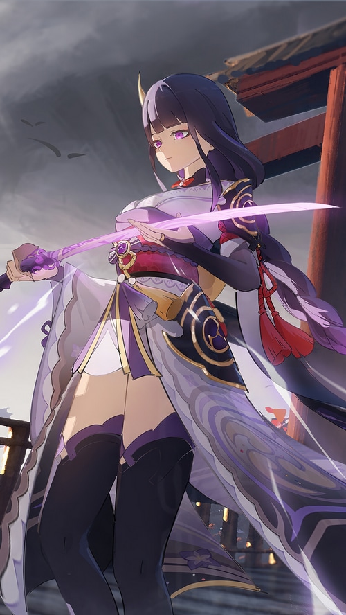 Raiden Shogun from Genshin Impact holding a sword