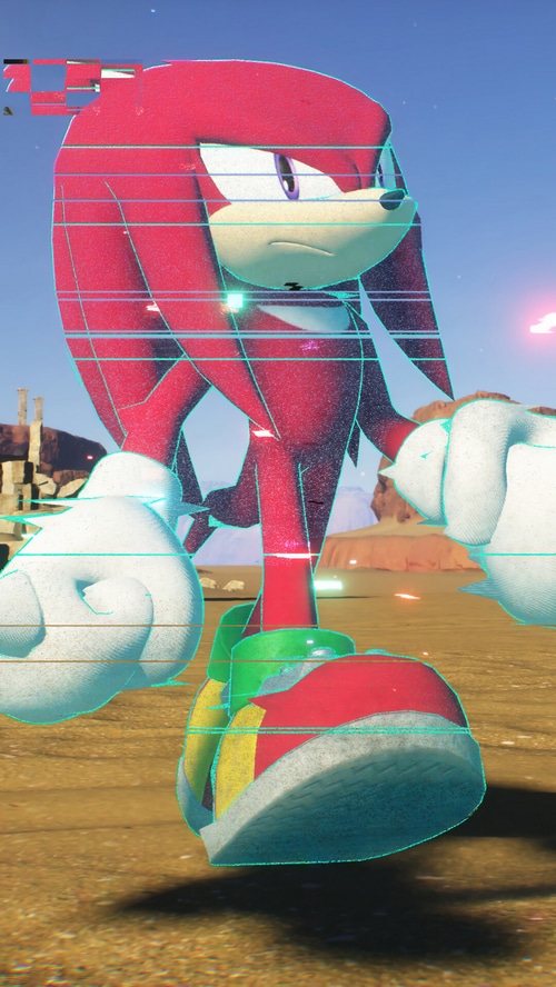 Knuckles from Sonic Frontiers in a desert landscape