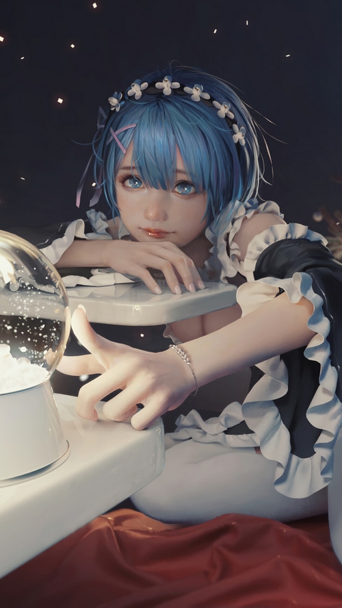 Rem from Re:Zero with a snow globe