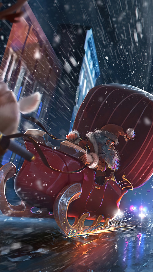 Santa Claus in a Sleigh being chased by police cars