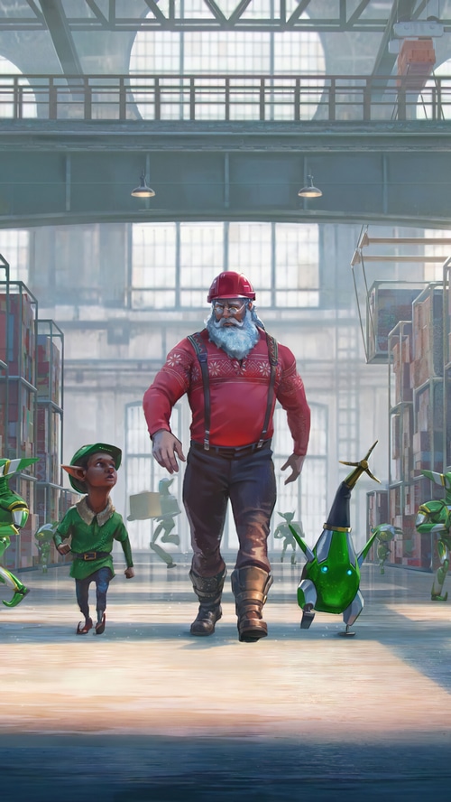Santa Claus and Elf in a Factory