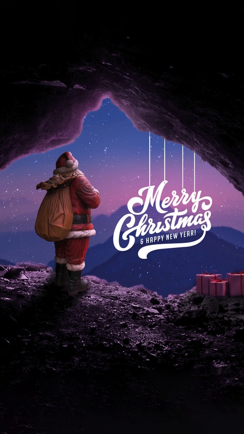 Santa Claus with Gifts and Merry Christmas Message