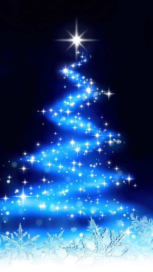 Sparkling Blue Christmas Tree with Snowflakes