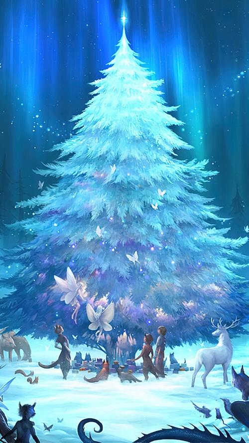 Fantasy Christmas Tree with Fairies and Animals