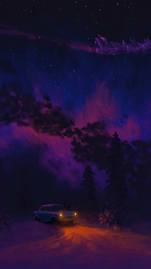 Santa Claus and Sleigh in a Starry Night Sky