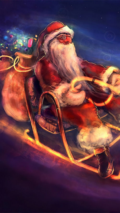 Santa Claus riding a sleigh with gifts