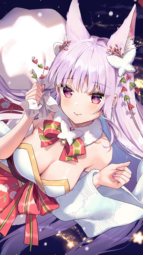Anime Girl with Fox Ears and Christmas Outfit