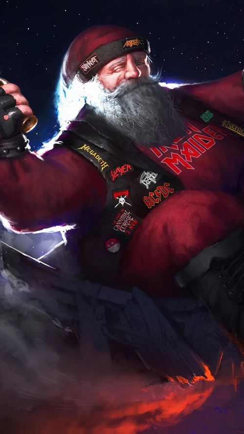 Heavy Metal Santa Claus with Band Patches