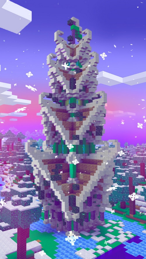 Minecraft Tower in a Snowy Landscape