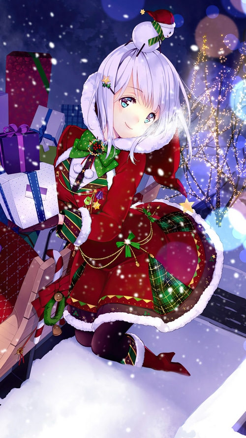 Anime Girl in Santa Outfit with Christmas Gifts
