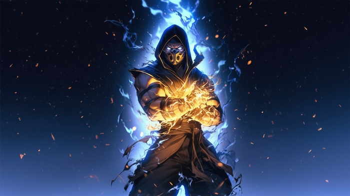 Scorpion from Mortal Kombat with glowing hands