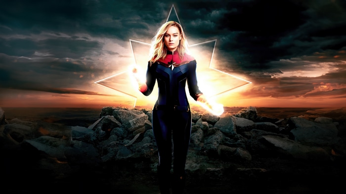 Captain Marvel with Glowing Hands and Star Symbol